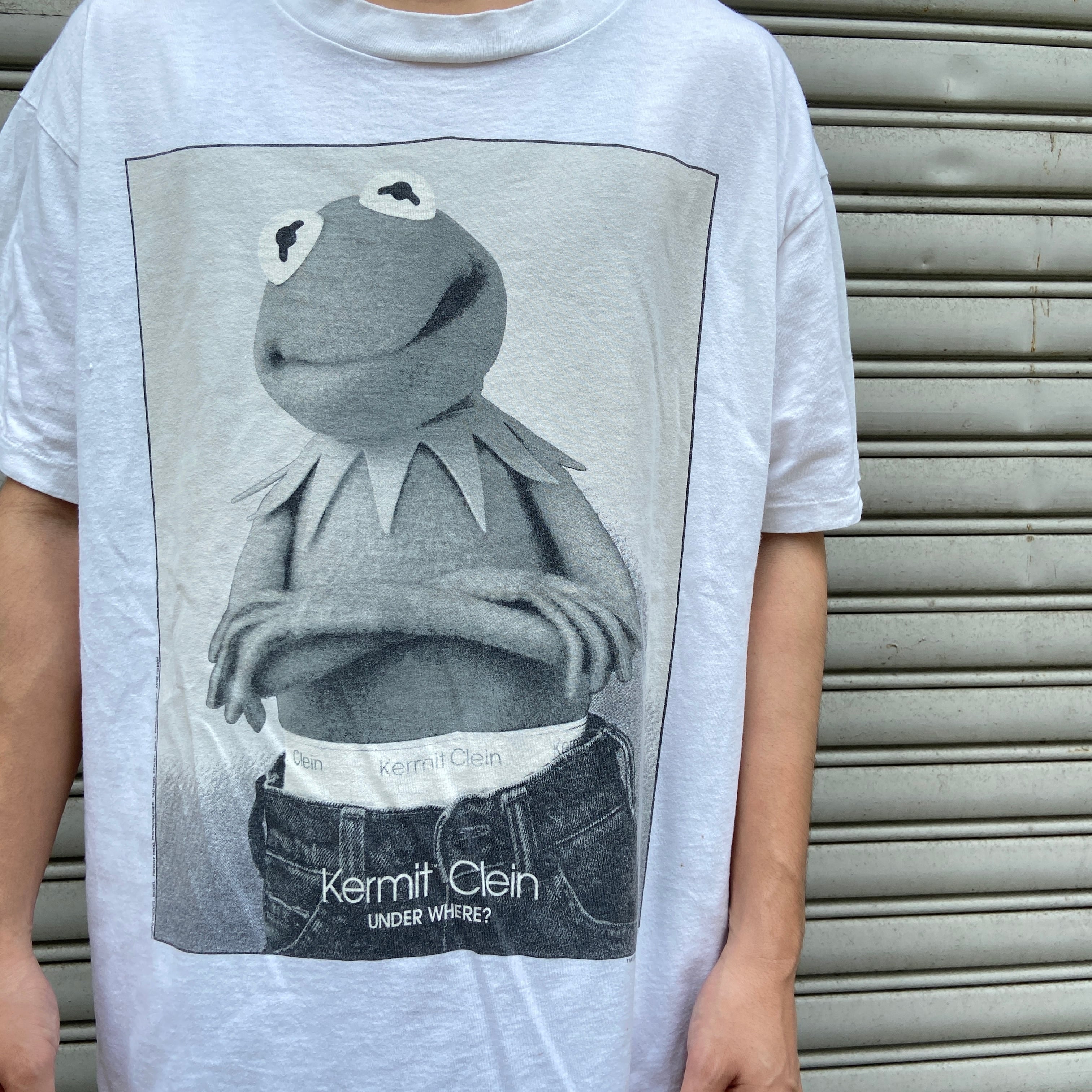 希少 90s USA製 カーミット キャラクターTシャツ パロディ 白 XL