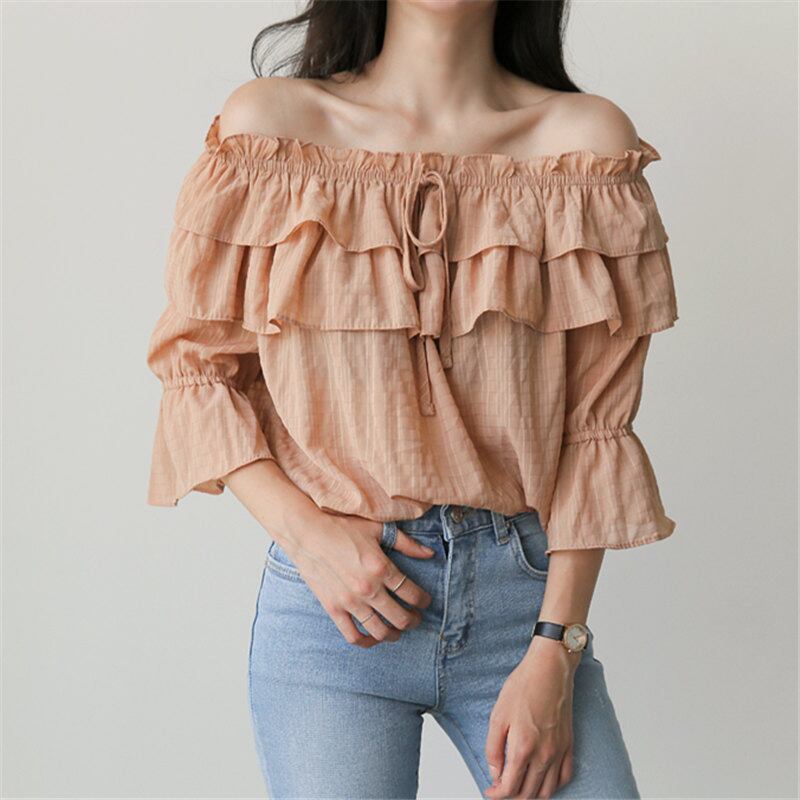 ダブルフリルオフショルダーブラウス