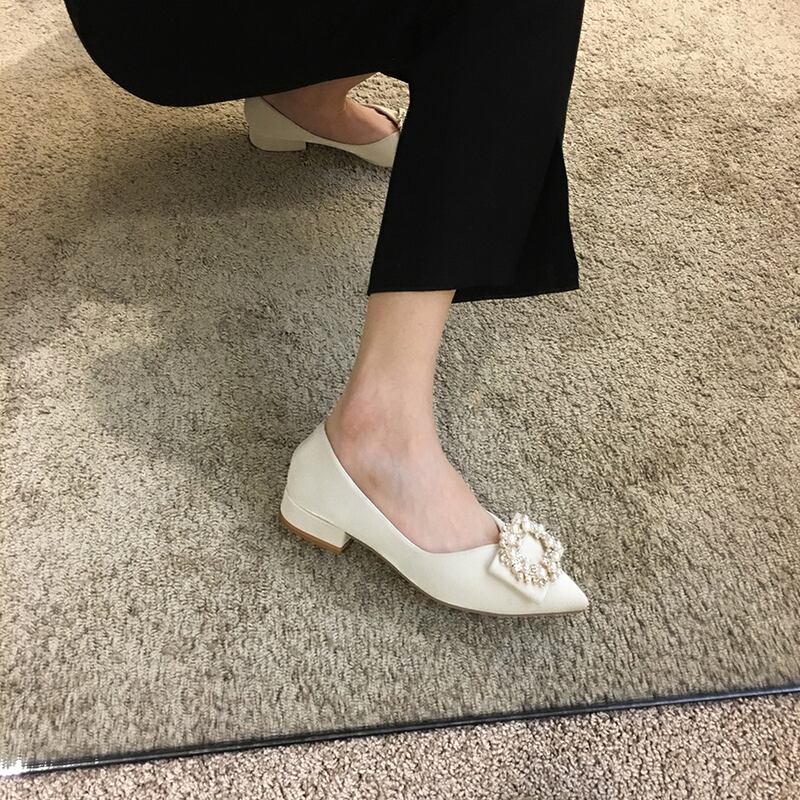 シングルサマーレッドカジュアルパールスクープ 靴 シューズ 夏物 真珠 フェイクシューズ98860582645