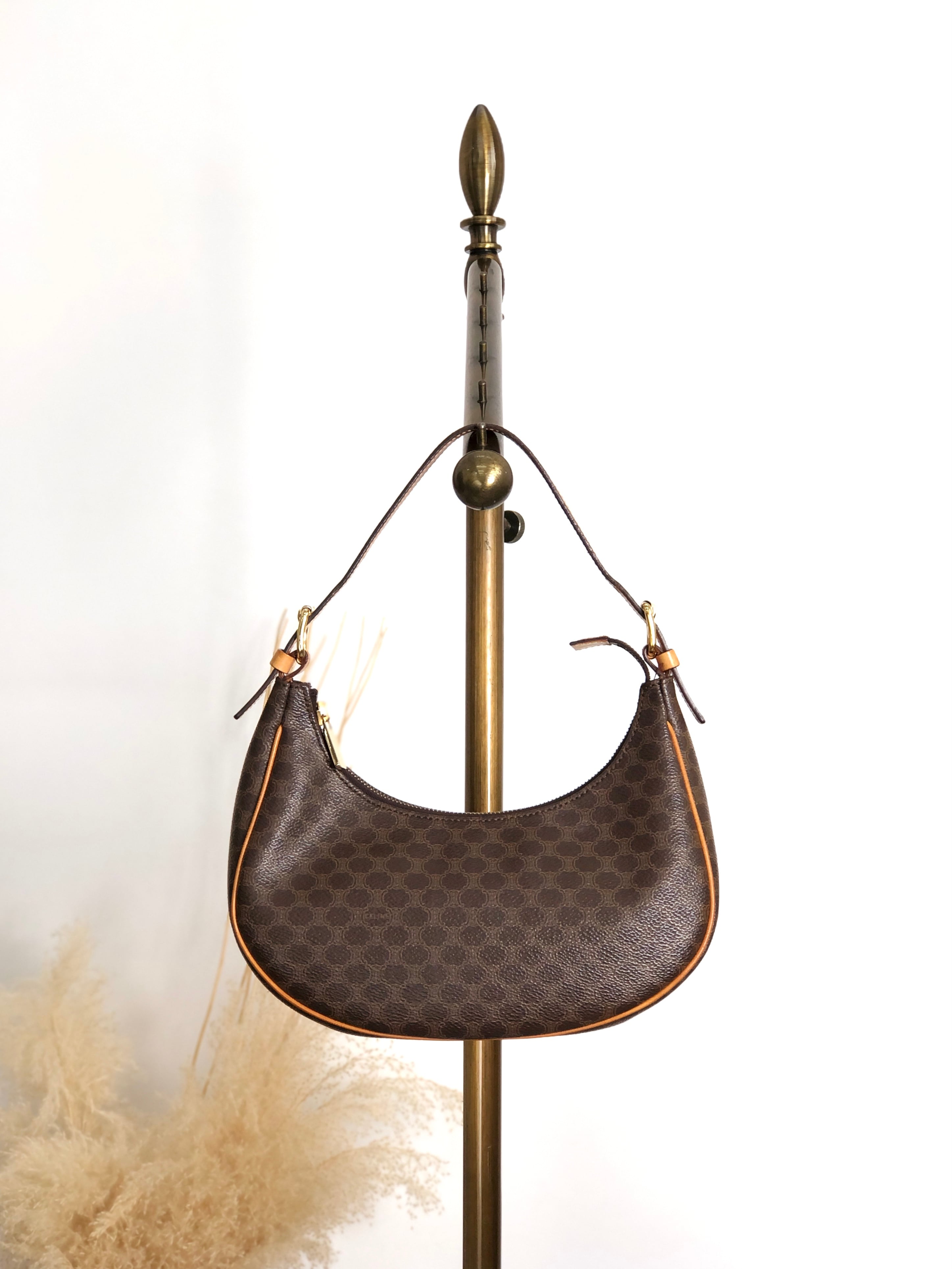 CELINE セリーヌ マカダム ショルダーバッグ ブラウン PVC レザー