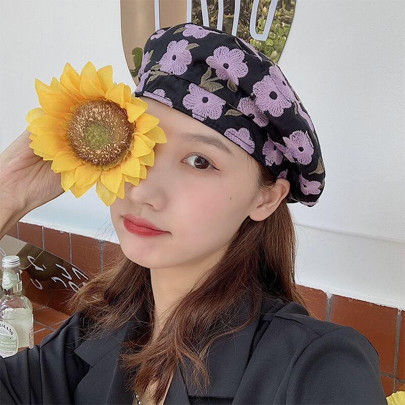 サマー薄手Flowerデザイン スタンダードレッド レトロ 帽子 夏物 ベレット ヘアアクセサリー フラワーデザイン ブラック・アイド・ピーズ93684037125
