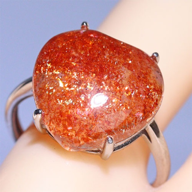 〔R467-14〕高品質 発色良い サンストーン sv925 リング 指輪 フリーサイズ Sun stone 日長石