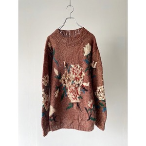 flower design mock neck knit