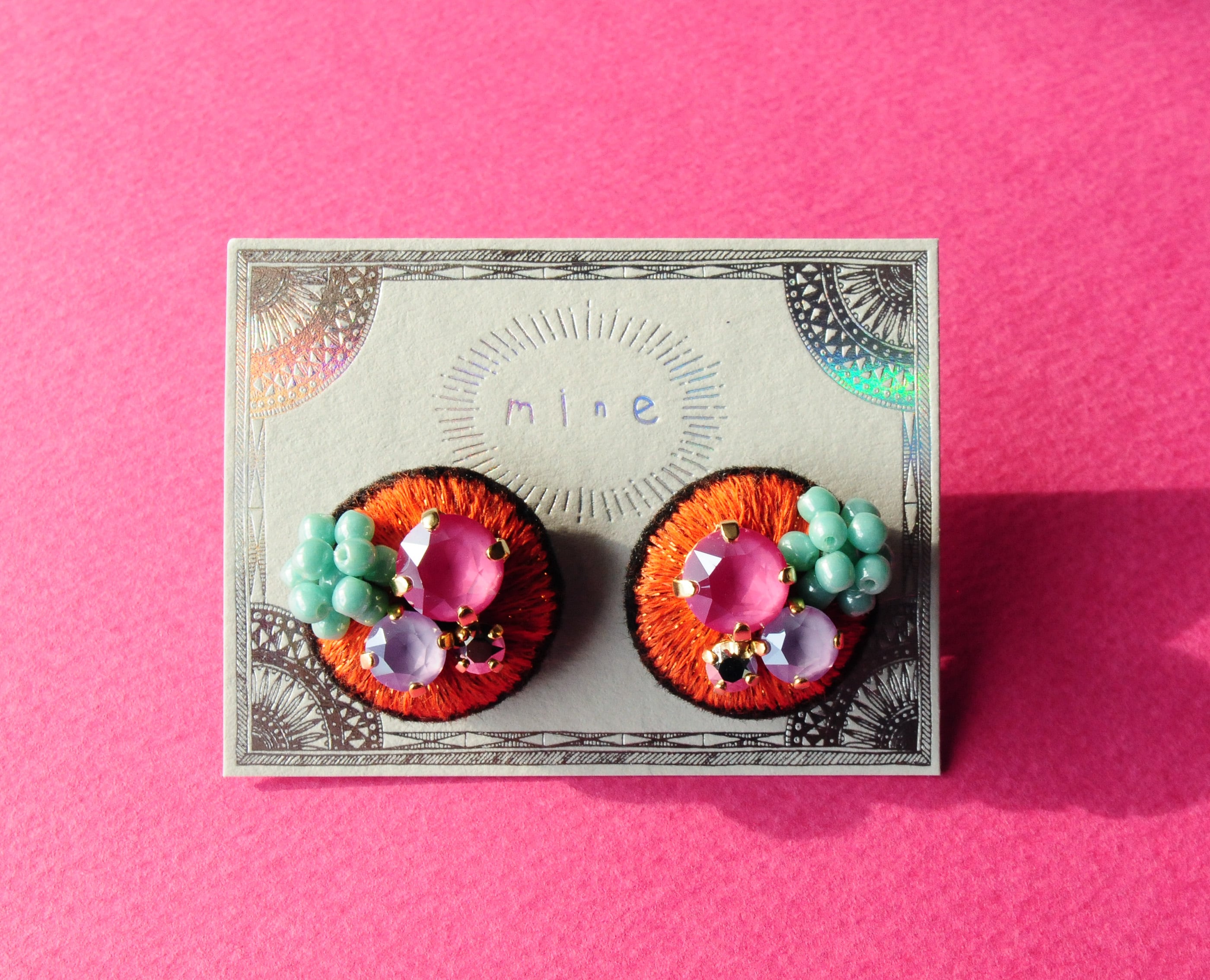 <Stella~遊び好きの星~>刺繍イヤリング「 ジュエルJewe/レトロガーデンRetro Garden 」