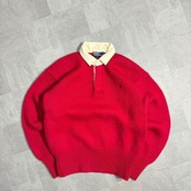 【究極】ポロラルフローレン セーター 90s ロゴ刺繍 襟切替 ゴムボタン 美品