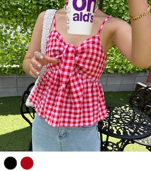 【即納】GINGHAM CHECK CAMISOLE TOPS -2color-