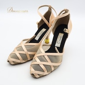 社交ダンス 衣装 シューズ ピンク系 DANCE ROUTE MARS 靴 くつ ヒール オープントゥ レディース メッシュ 上品 光沢 ストラップ ステージ イベント 練習 レッスン ダンス衣装 かわいい