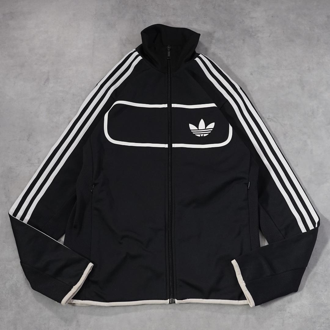 adidas アディダス トラックジャケット 古着 ロゴ L 黒 白 19256