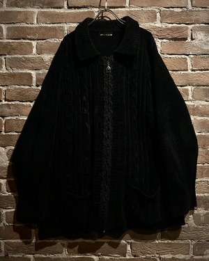 【Caka act3】Embroidery Vintage Cable Chenille Zip Up Knit Jacket