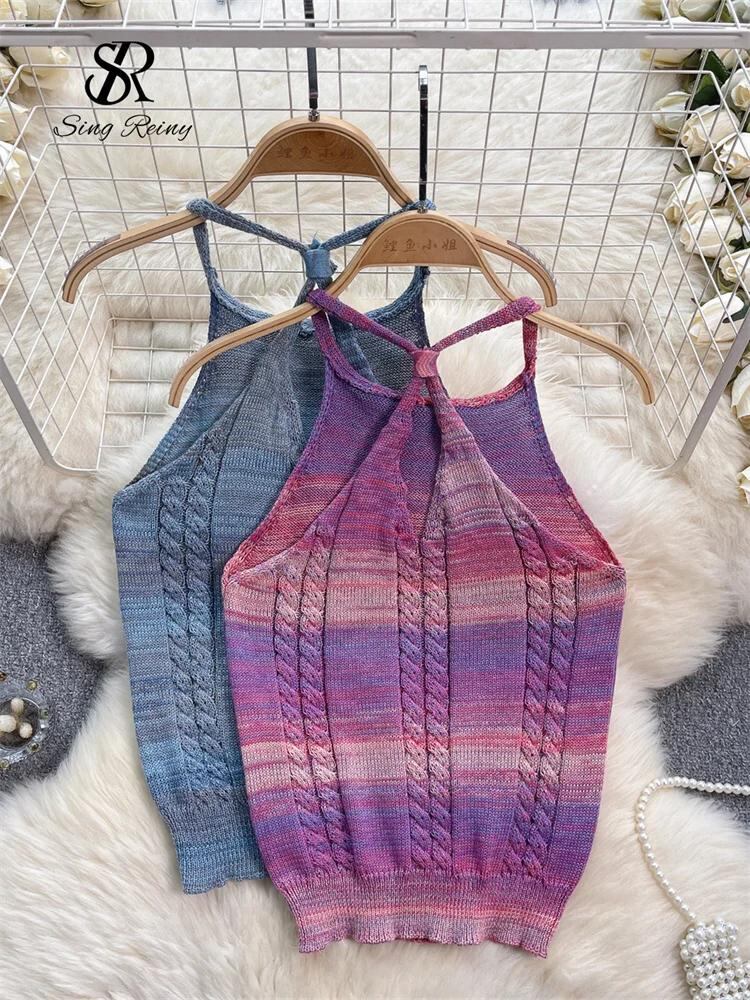 Sing補強-hotSoft halterキャミソールタンクファッションアウト、セクシーな女性のタンク、中空アウト、ノースリーブ、ニットトップ、新しいスタイル、夏、2024_96