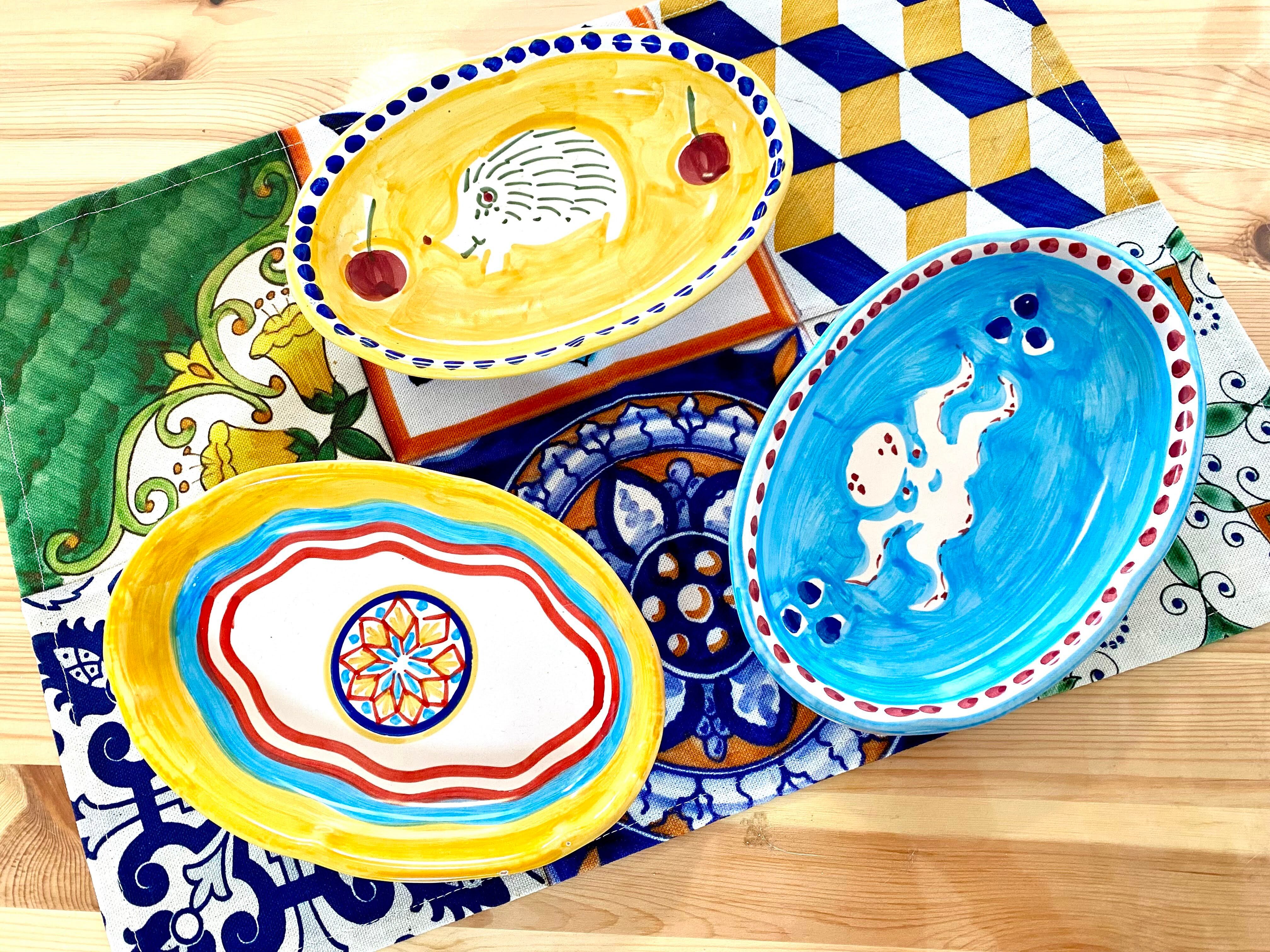 南イタリア マヨリカ焼き食器 長丸皿 イエロー＆ブルー | 輸入