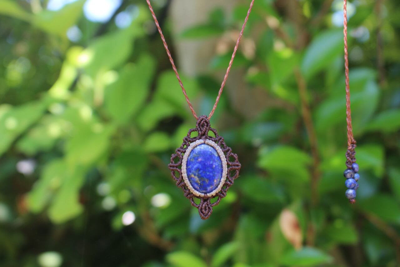 Lapis lazuli micro macrame design pendant