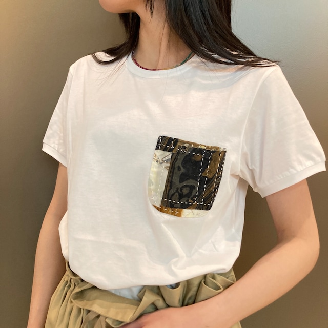 pas deux pareils【パ・ドゥ・パレイユ】パッチワークポケットTシャツ 8PCT−132P-PW SIZE:1