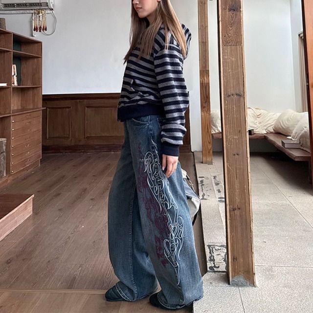 フレイムステッチワイドデニムパンツ   R01283