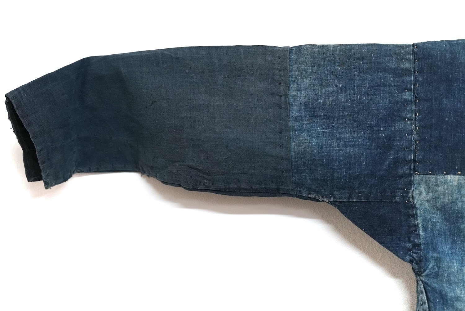 3636 襤褸 ボロ 野良着 手縫い 鉄砲袖 藍無地 藍染 木綿 古布 継ぎ接ぎ