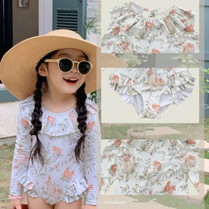 フリル裾長袖花柄水着