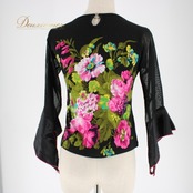 社交ダンス 衣装 スタンダード トップス レッスンウェア 練習着 SICO-PON 黒 ブラック系 グリーン系 ピンク系 緑 イエロー系 黄色 花柄 練習用 ダンスウェア 花柄トップス おしゃれ フェミニン 伸縮性 レディース かわいい デザイン トレンド 人気 スポーツウェア カジュアル ショート丈 ブラックフラワー ピンクフラワー グリーンフラワー メッシュ袖 高品質 ポリエステル素材 おすすめ 楽な着心地 パーティー用