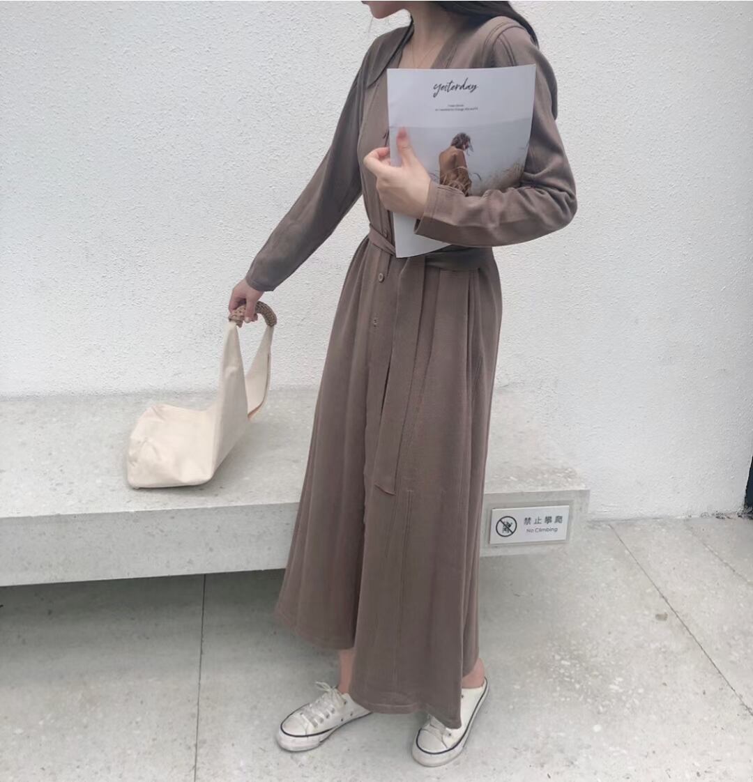 ベルト付き Vネックカーデワンピース　AJ1050-D004