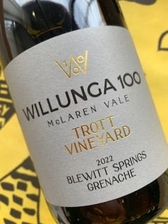 トロット・ヴィンヤード ブルーウィット・スプリングス グルナッシュ　2022　ウィランガ・ワンハンドレット