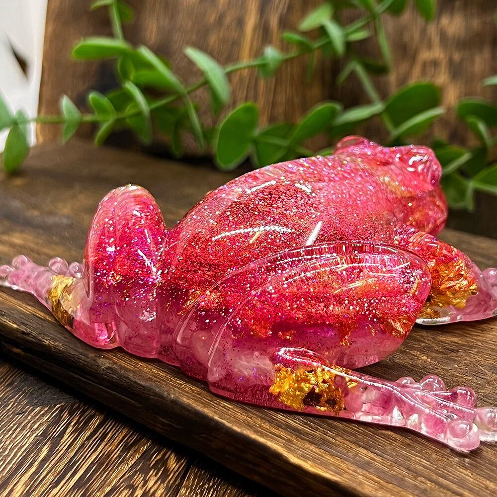 かえるオルゴナイト BIGサイズ ローズクォーツ ピンクトルマリン