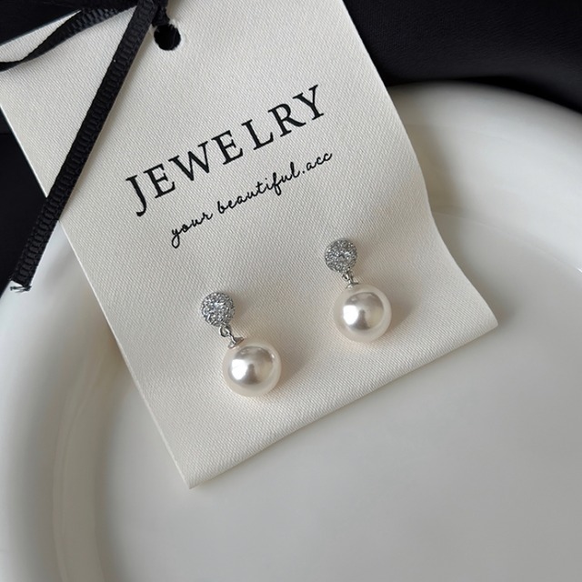 Zirconia pearl pierce & earring　M3862