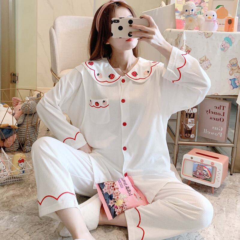 【新作】【送料無料】 ホワイトコームドコットンマタニティナーシングパジャマセット母乳育児パジャマ妊婦妊娠睡眠ホームウェアスーツ AL expec450747255643