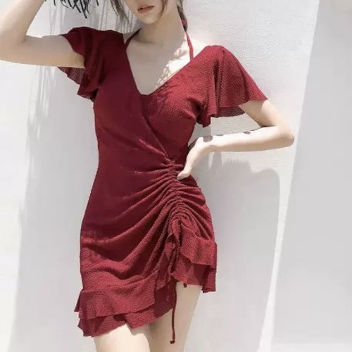 ワンピース水着 レディース水着 ビキニ レディースビキニ 大きいサイズ 体系カバー ワンピース スカート リゾート ビーチ プール 夏 フリル かわいい フェミニン 韓国 女性用水着 セクシー