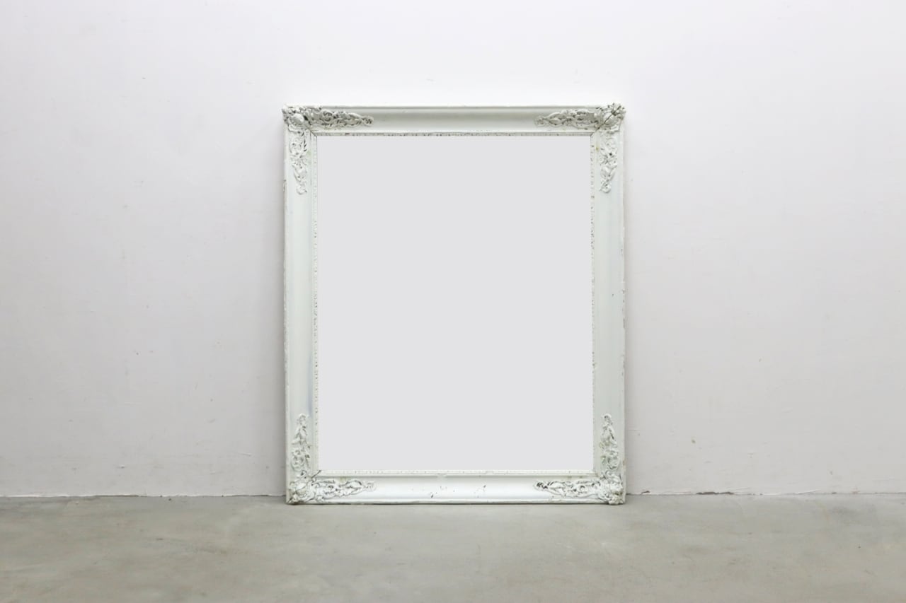 ヴィンテージ クラシカル ホワイト ペイント ミラー 立て掛け 壁掛け 姿見 鏡 店舗什器 OGT02016