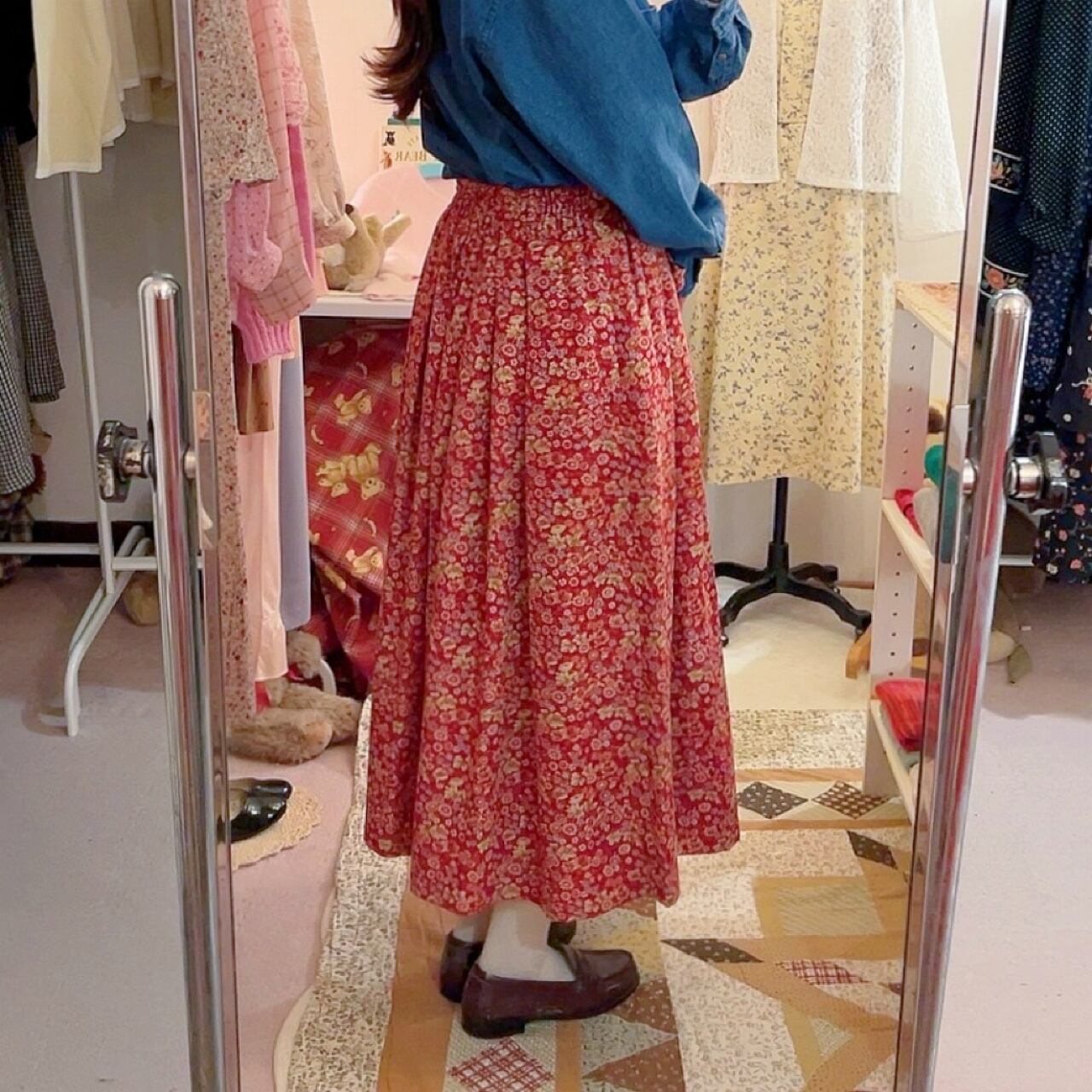 red flower waist ribbon skirt