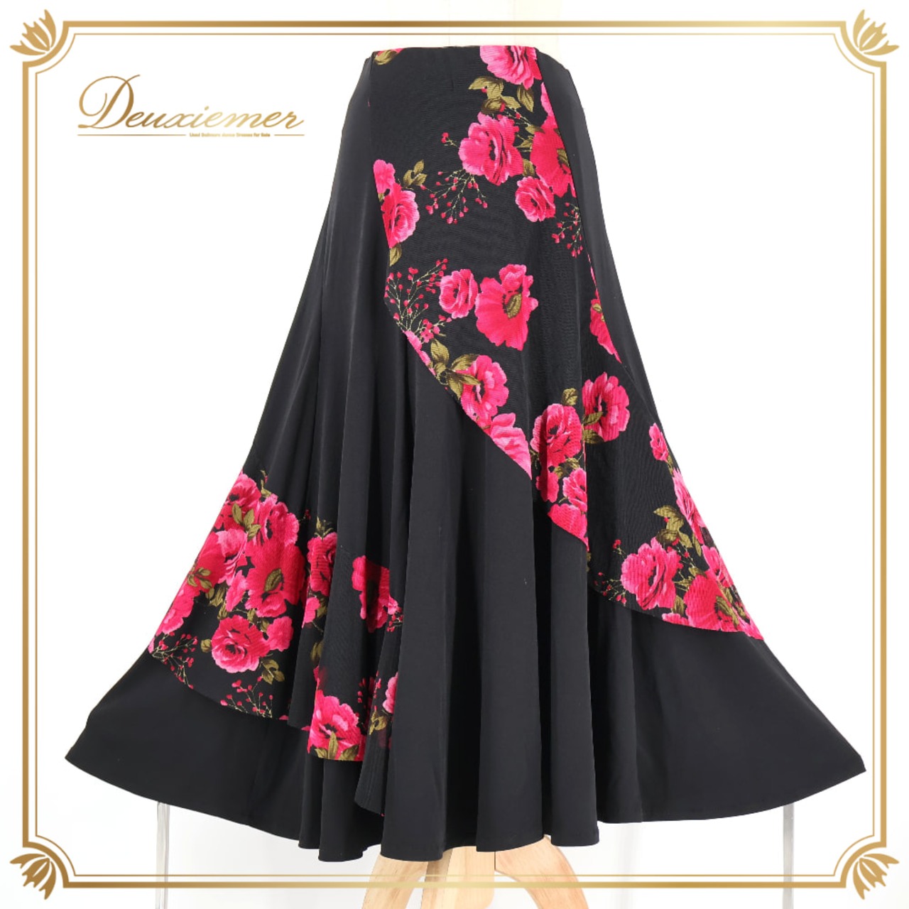 社交ダンス 衣装 prima boutique プリマブティック スカート レッスンウェア ブラック系 伸縮 ストレッチ 練習 レッスン 花 花柄 レース 華やか ダンス衣装 イベント ステージ パーティー レディース おしゃれ かわいい ピンク系 グリーン系