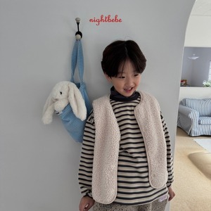 【Night bebe】ふわふわマルチボーダーT 90〜130cm チャコール 2241118