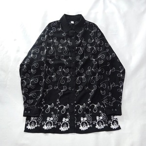 flower  silver embroidery pattern design see-through shirt