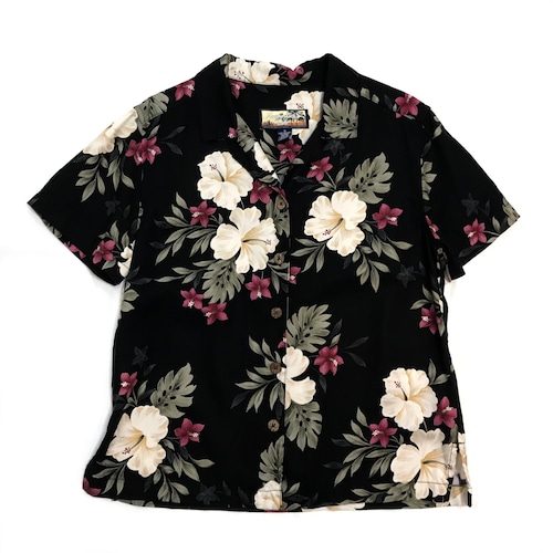 【USED】オープンカラー アロハシャツ 短丈 ブラック 半袖