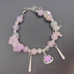 ラベンダー×ホワイトの蝶が舞うブレスレット(No.16)