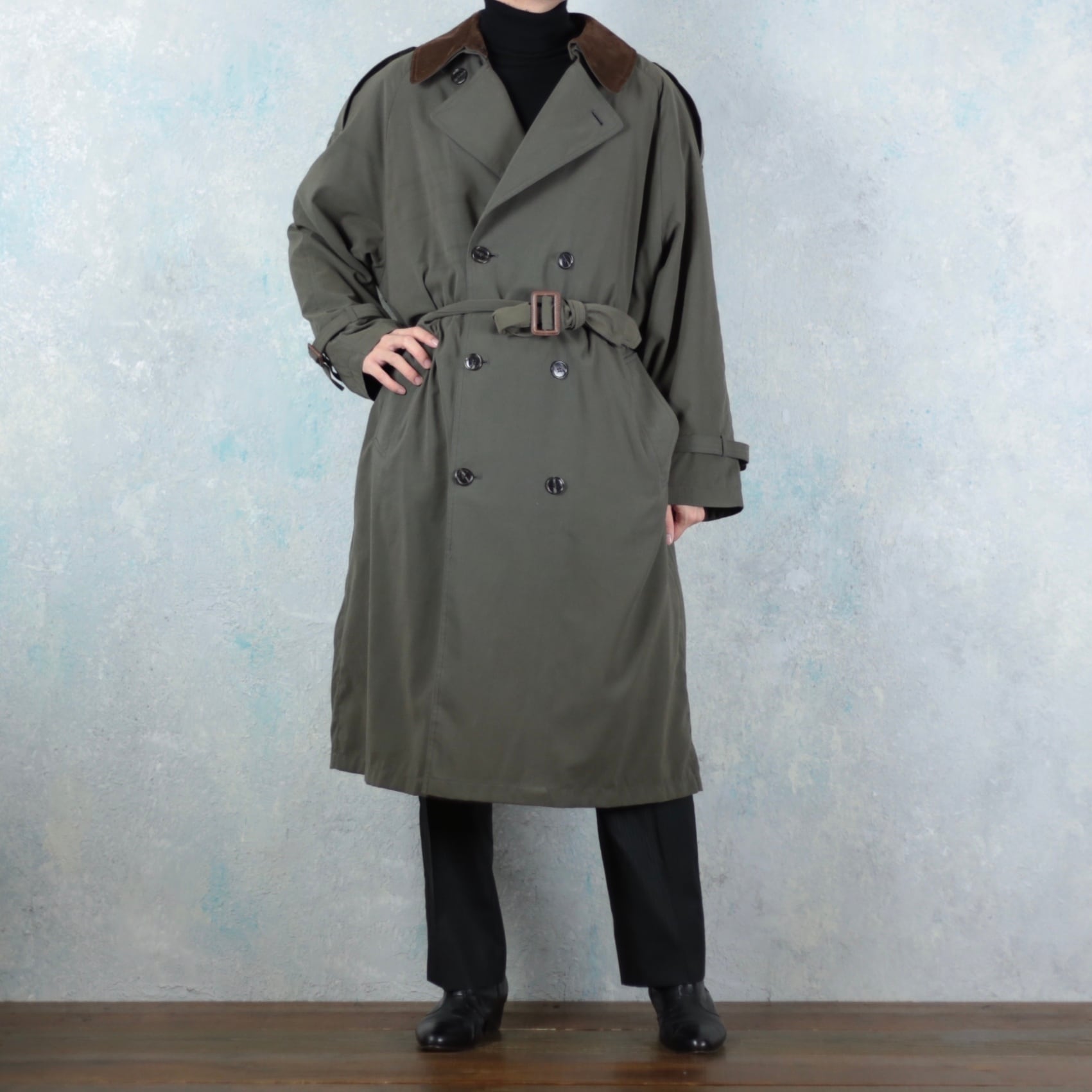 pierre cardin 襟レザー切替 ライナー付き スムーストレンチ
