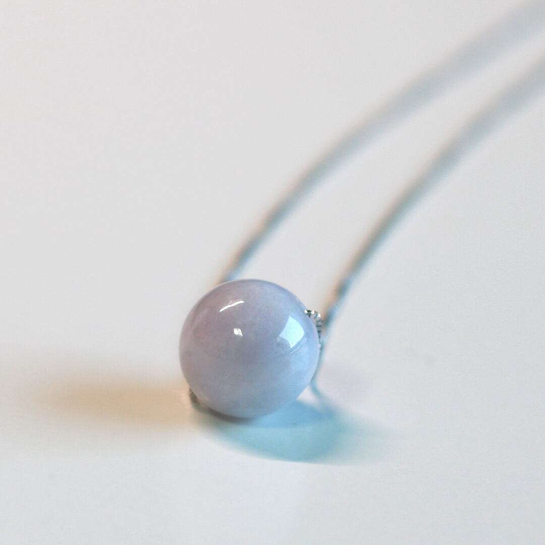ラベンダー色で大人っぽく！翡翠一粒シルバーネックレス A貨翡翠