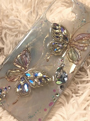 【iPhoneケース】ビジューバタフライ
