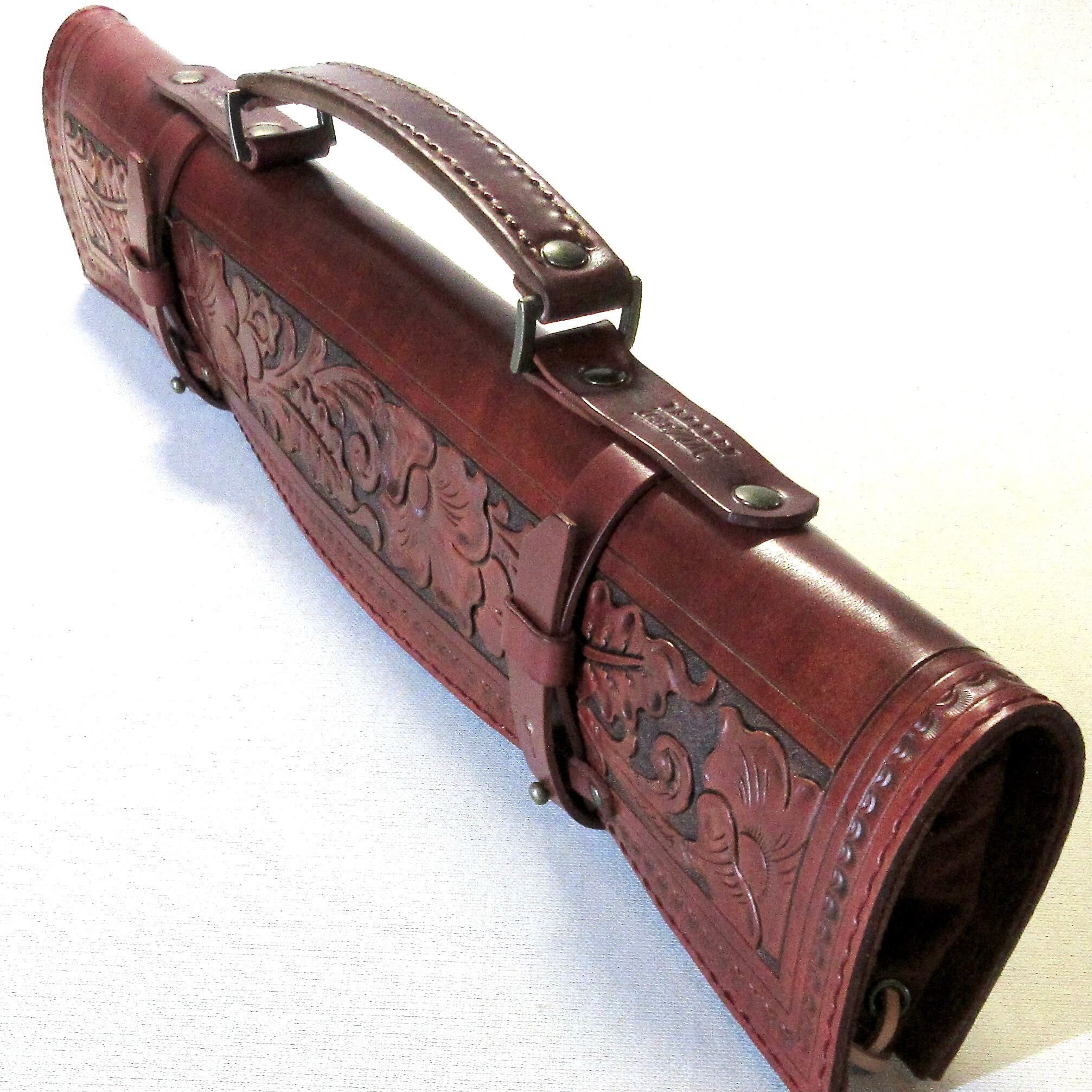 本革製スティック・ケース（カービング／赤茶）sc013 | wizardleather