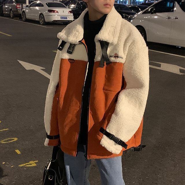 【予約販売】ボアブルゾン アウター もこもこ ベルト ブラック グレー ホワイト ムートン 冬 ジャケット ショート丈 メンズ カジュアル 男前 こなれ感 お洒落 韓国 トレンド 秋 冬 M/L/XL/2XL/3XL/4XL/5XL