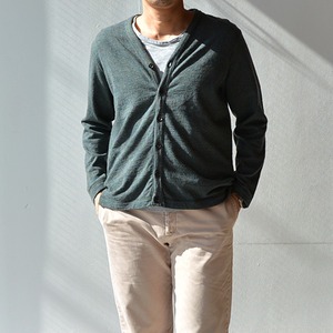 RINEN(リネン)1/25ウール吊り天竺Vネックカーディガン(13612)カーキ size3