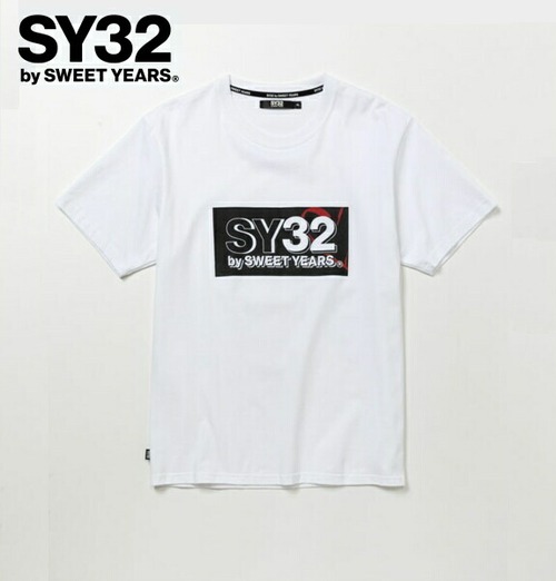 SY32 by SWEET YEARS エスワイサーティトゥ Tシャツ 半袖 クルーネック メンズ NEW BOX LOGO TEE 14153J WHITE×BLACK