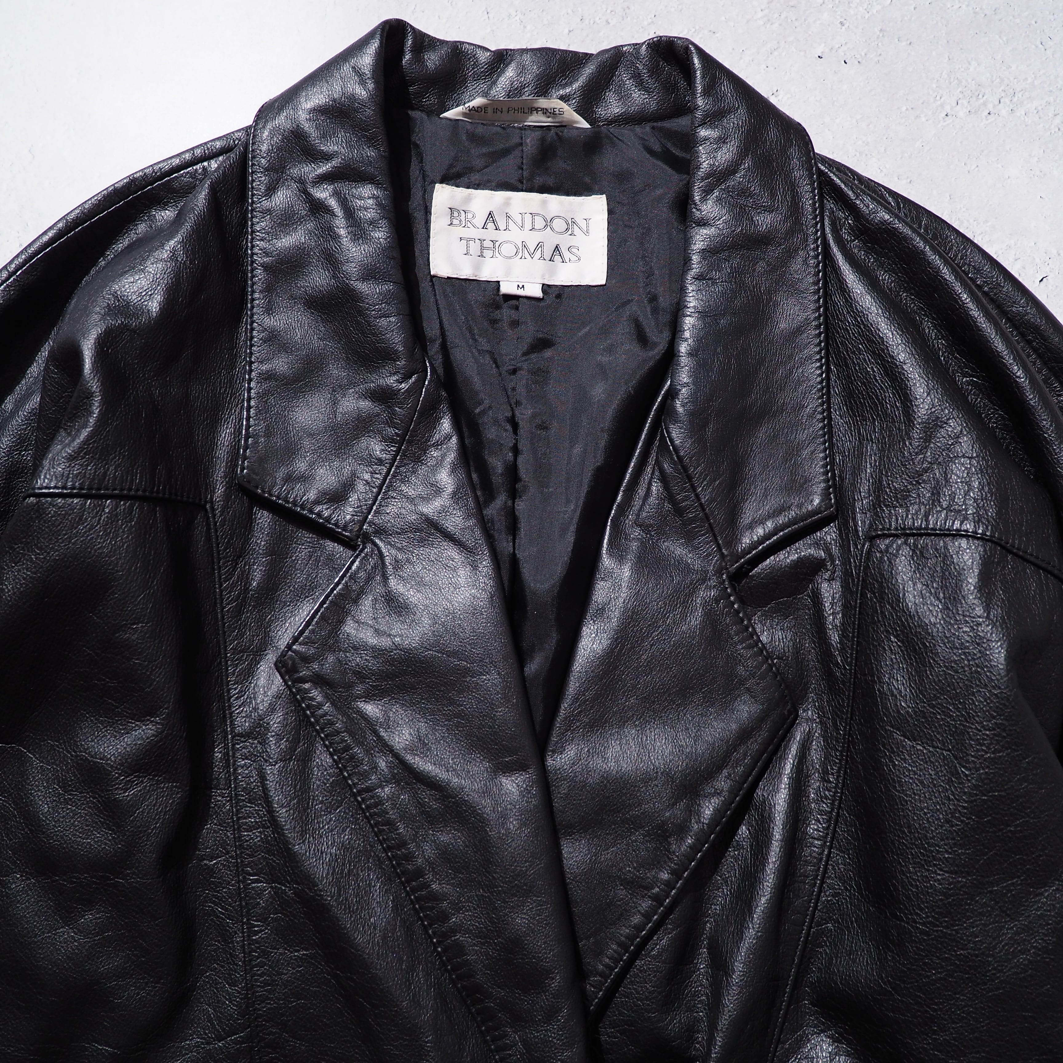 1980 - 90s Black mode Dolman sleeve vintage long leather coat