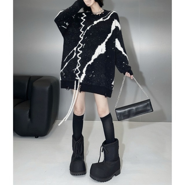 Abstract distressed knit one piece C1634