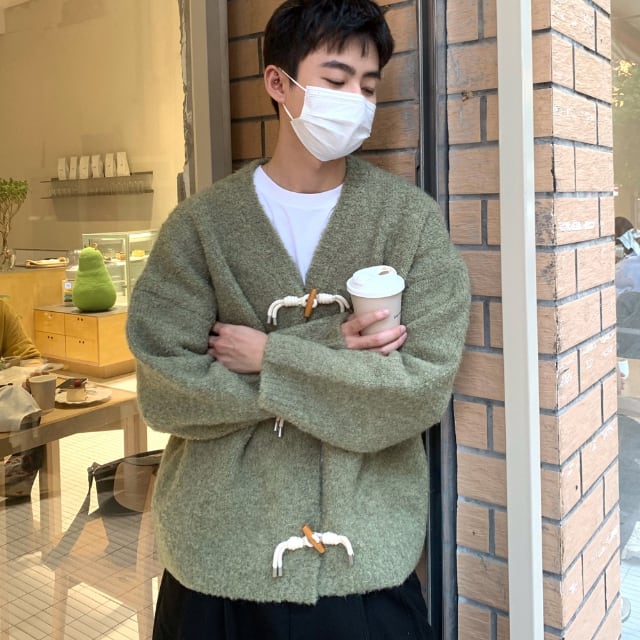 グリーン ニット カーディガン オーバーサイズ