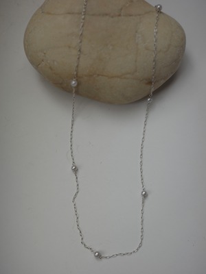 <vintage silver925>tiny chain pearl necklace