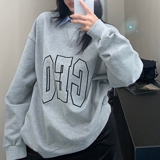 layered shirt style big logo sweatshirt　シャツレイヤード風ビックロゴスウェットシャツ　J1310