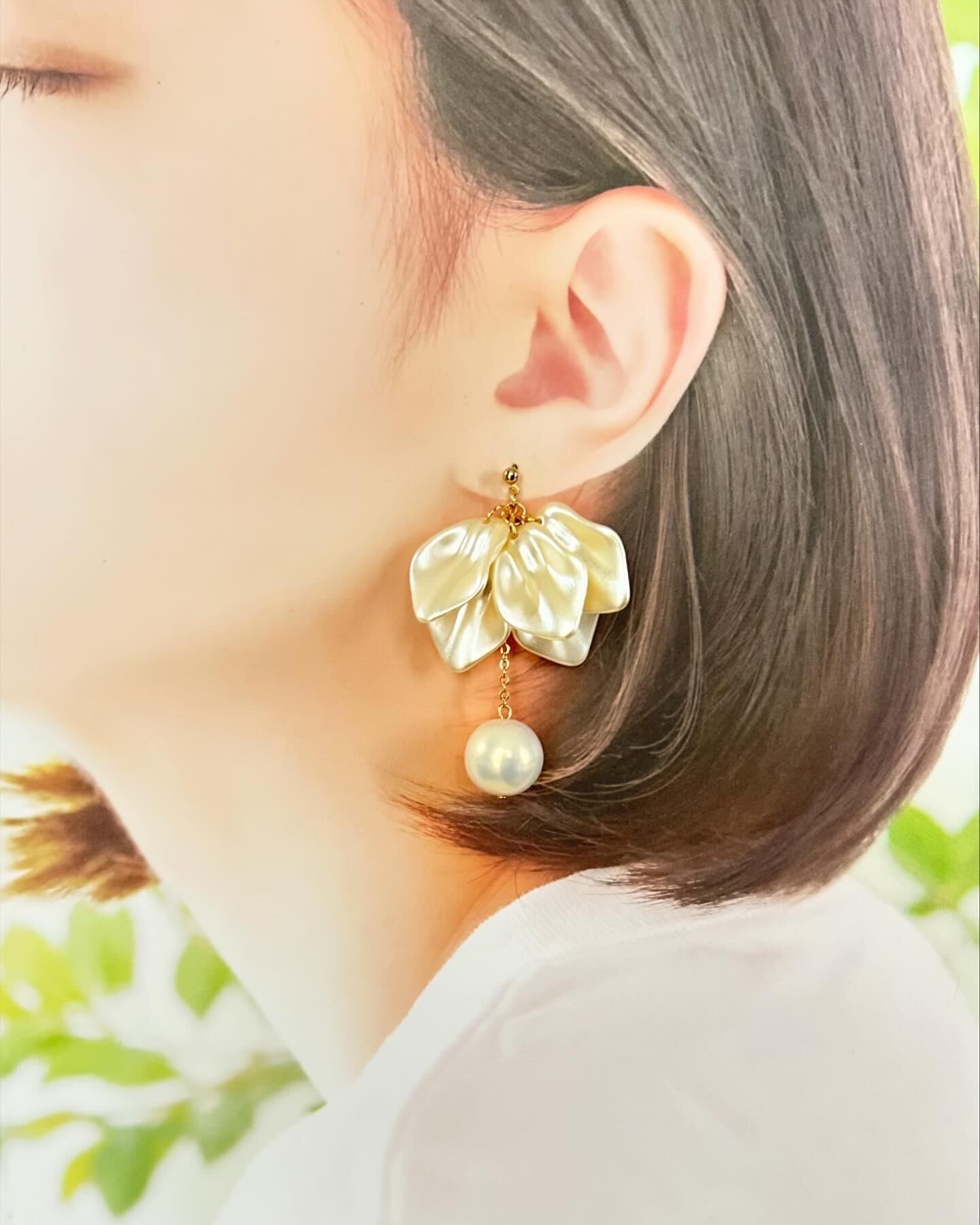 No.270 花びら×シルキーパールピアス/イヤリング