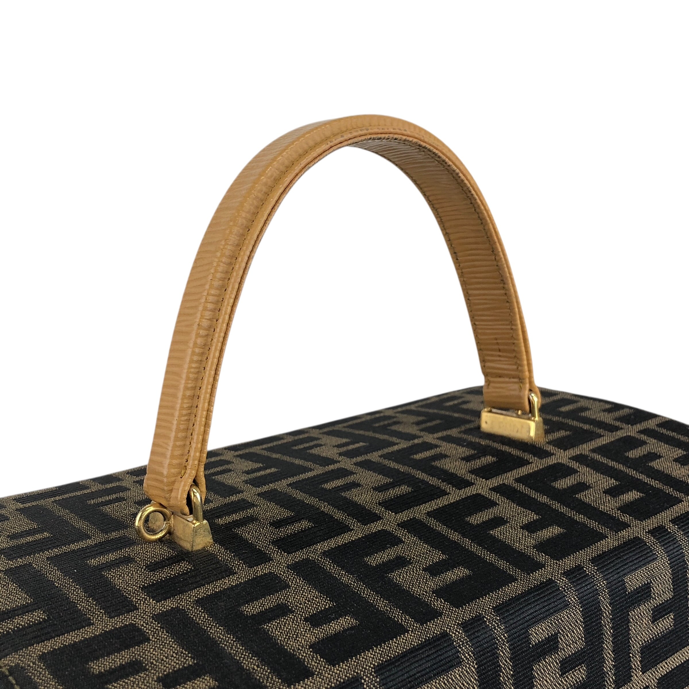 FENDI フェンディ ズッカ ハンドバッグ ブラウン ロック ジャガード
