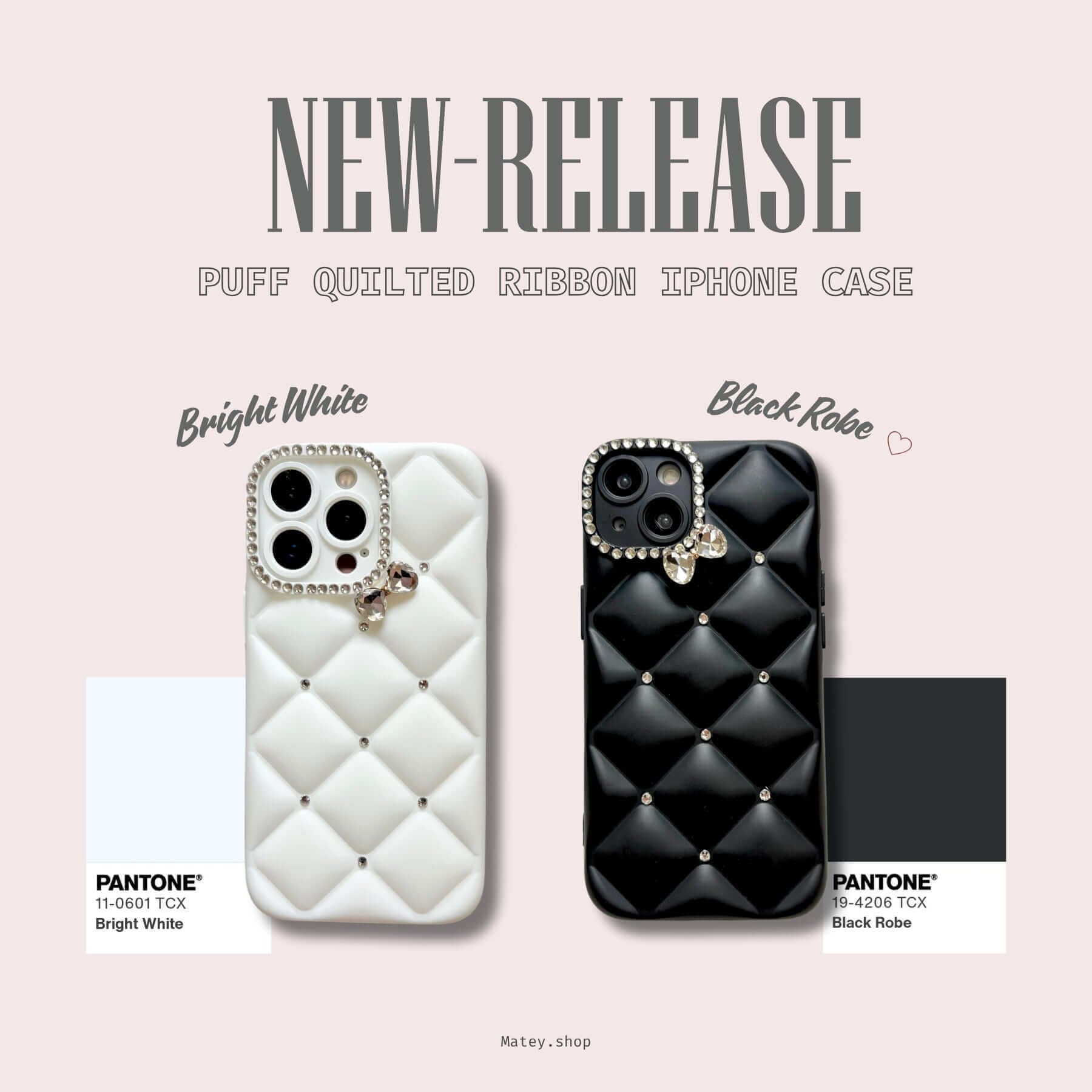 パフキルテッドリボンiPhoneケース＜ブラックローブ＞ | Matey