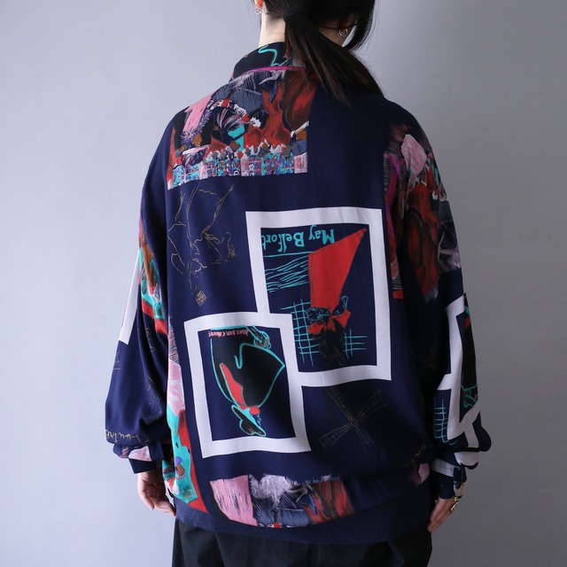 dark coloring art graphic pattern over silhouette shirt pullover